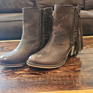 Dingo Brown Ankle Boots with Fringe Detail